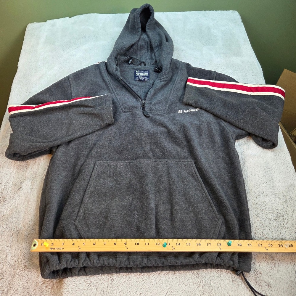 American Eagle Performance Hoodie Mens XL Fleece Quarter Zip Racing Stripe Gray